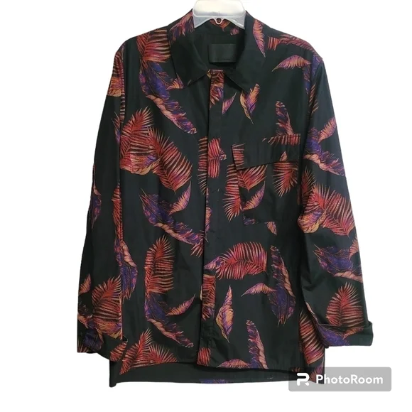 Alexander Wang‎ Black And Red Leaf Print Snap Button Jacket Size EU 48